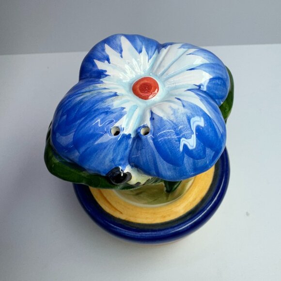 Blue Flower Salt and Pepper Shakers in a Pot Plant Spring - Picture 2 of 5